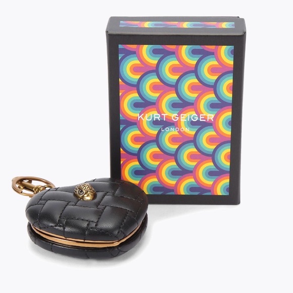 Kurt Geiger Kensington Black Heart Mirror Bag Charm - Picture 4 of 4